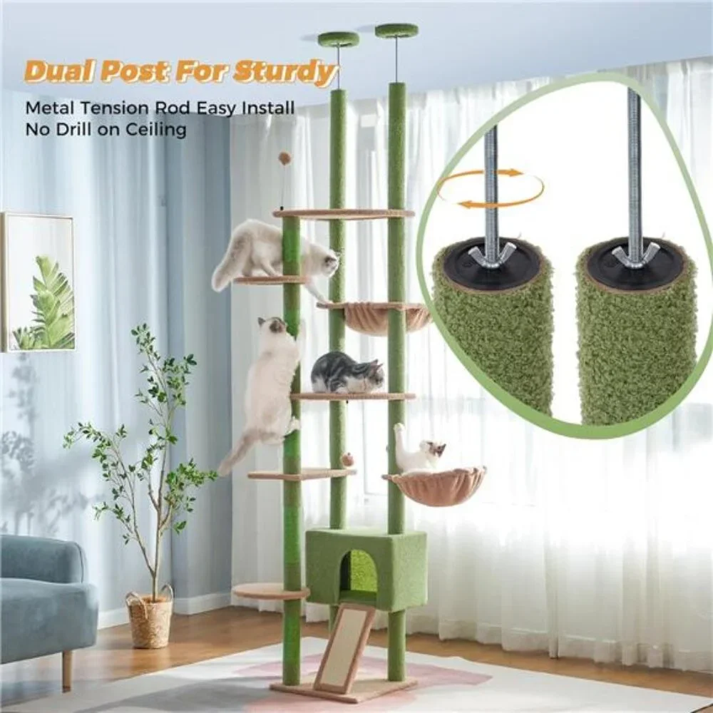 6 Tiers Tower Fit for 7-9 Feet Ceiling w/ Cat Condo Hammock & Sisal Covered Post